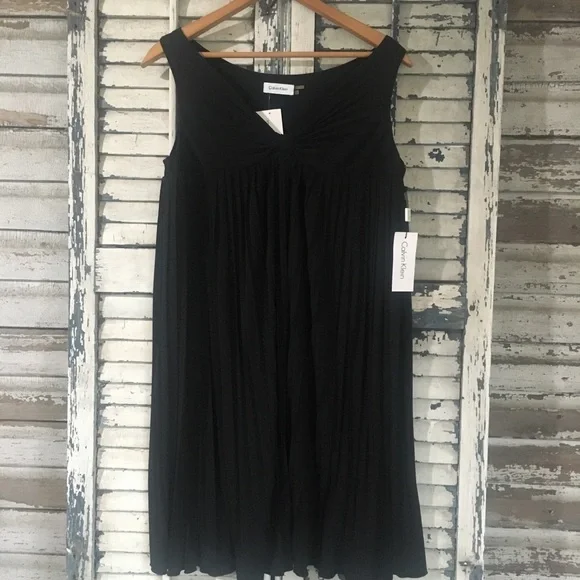 calvin klein black pleated dress Calvin Klein Dress Women Black Pleated Fit Flare Knee Size 6 See Description